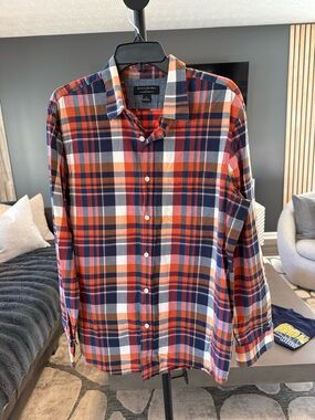 Banana Republic Orange Navy Plaid Button-Down Shirt